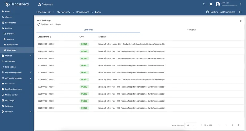 Connector logs table
