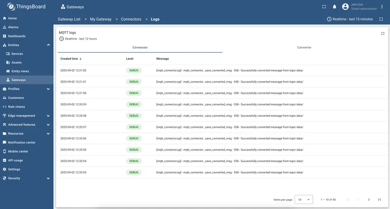 Connector logs table