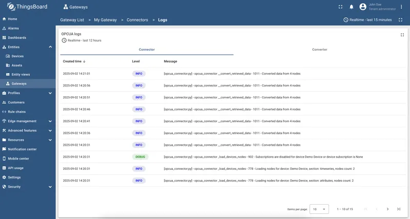 Connector logs table