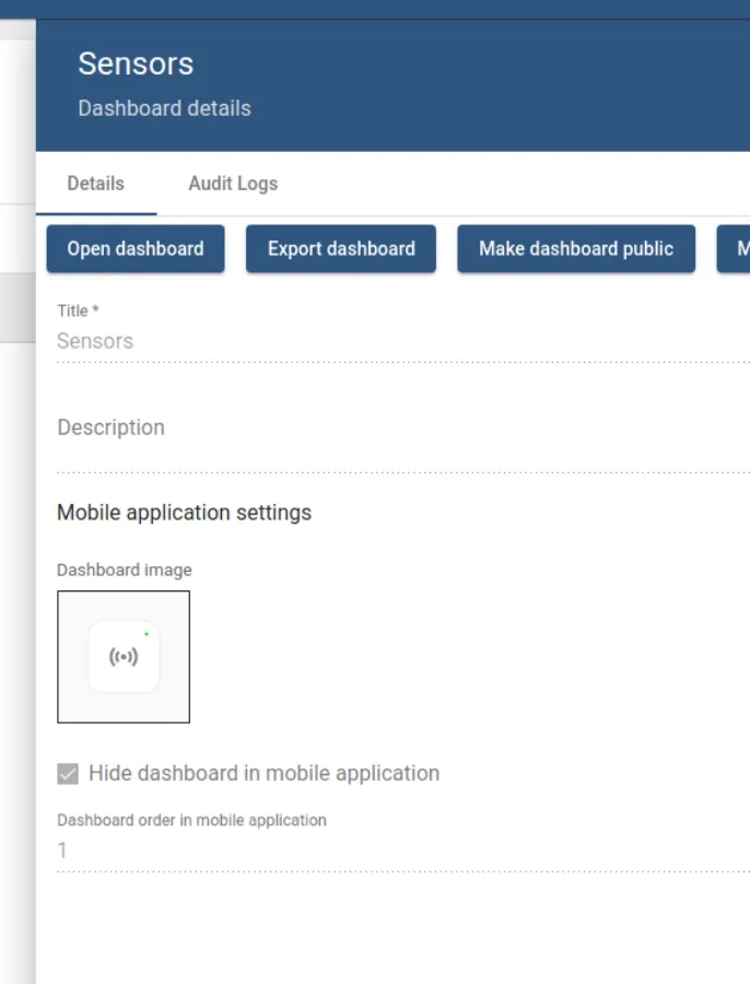 Dashboard details edit form