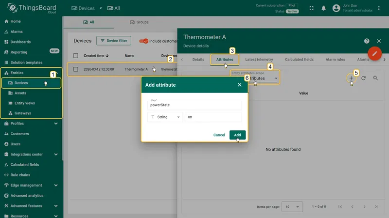 Add attribute dialog — key powerState, value on