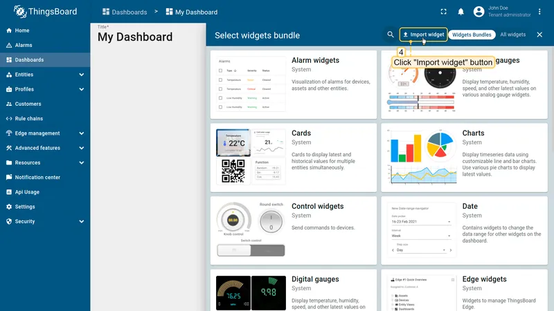 Import widget menu item