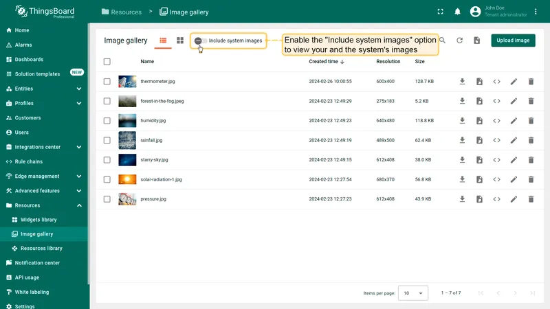 Default view — tenant images only