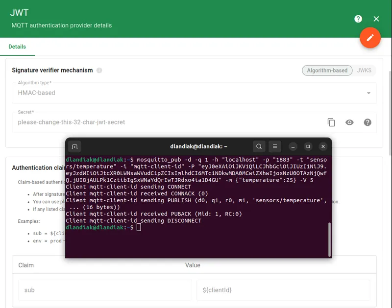 MQTT connection using JWT authentication in TBMQ