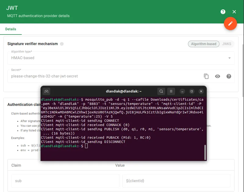 MQTTS connection using JWT authentication in TBMQ