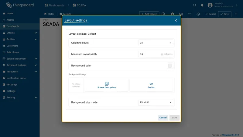 Layout settings dialog