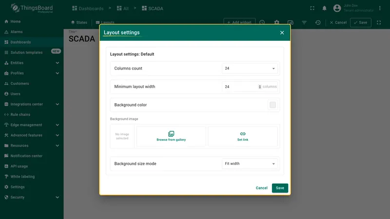 Layout settings dialog