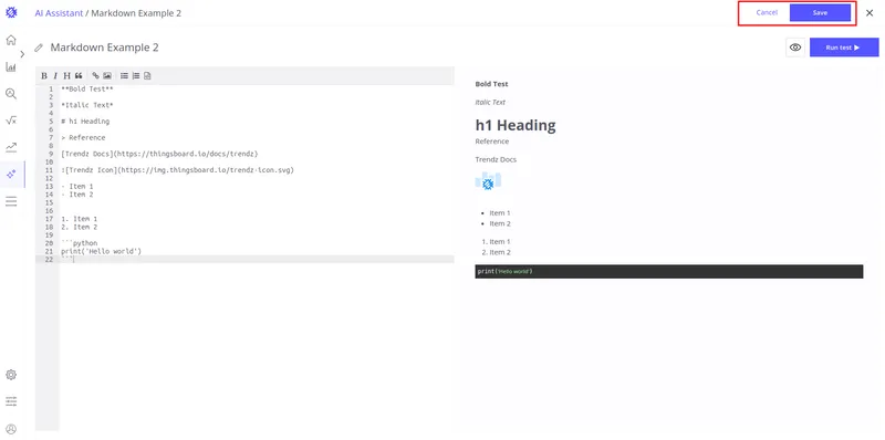 Save and Cancel buttons in the prompt editor