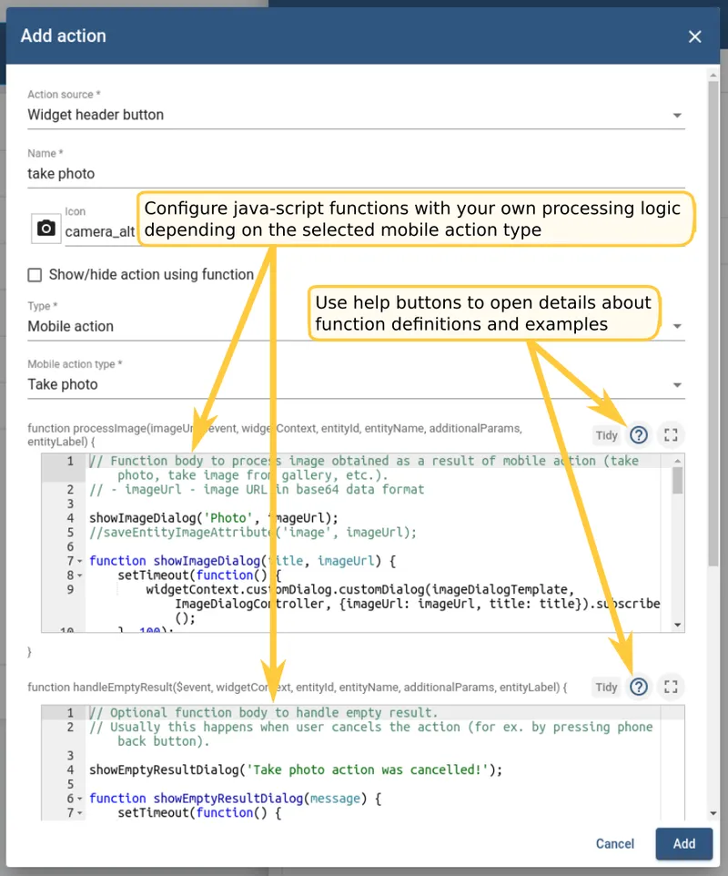 Configure JavaScript function