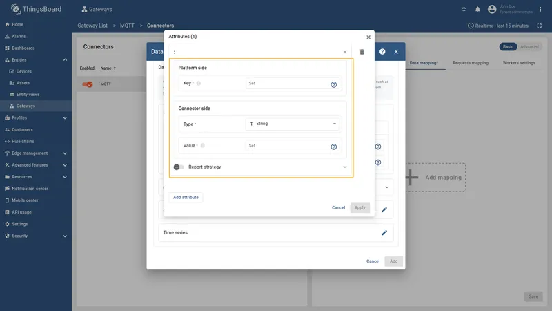MQTT attributes and time series overview