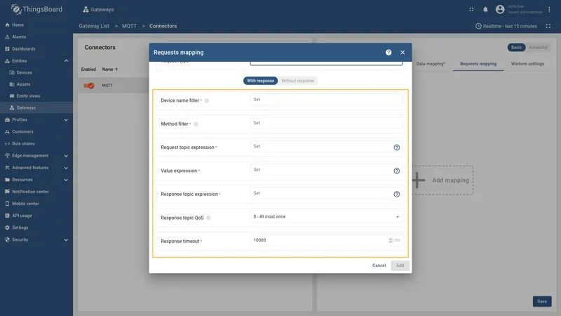 Two way RPC response topic configuration