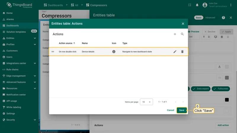 On row double click action in list