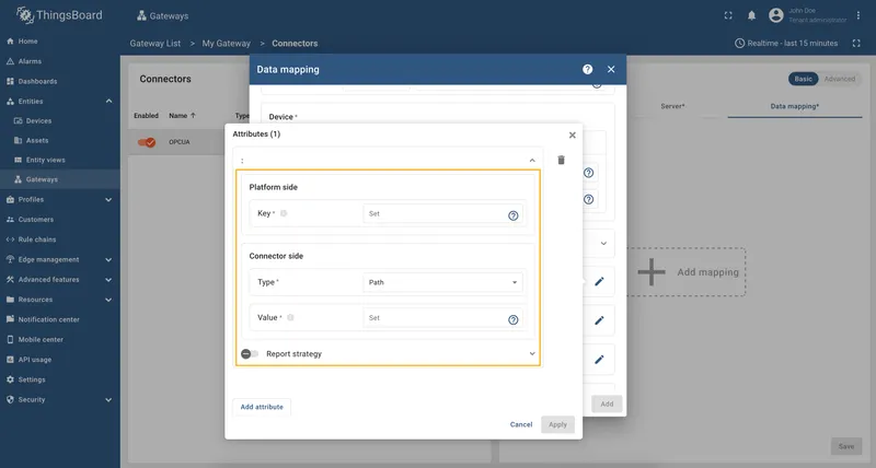 OPC-UA attributes and time series overview