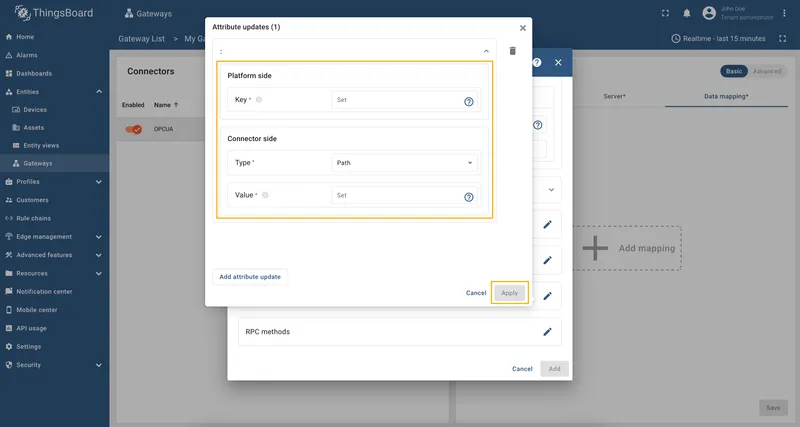 Enter Key, select Type, enter Value and click Apply