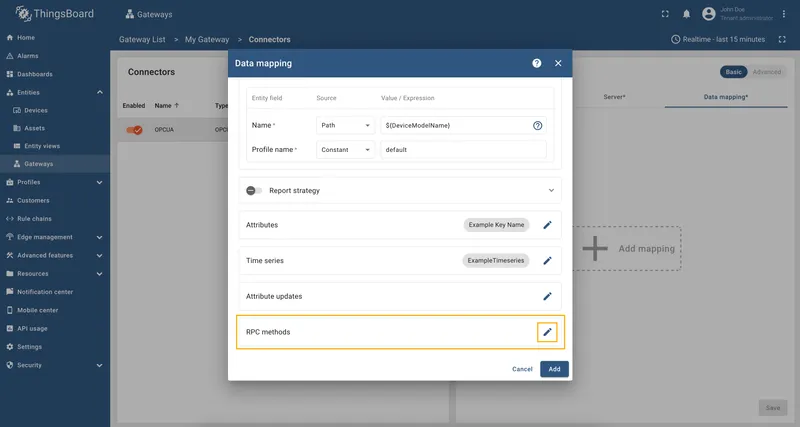Click the pencil icon in the RPC methods section