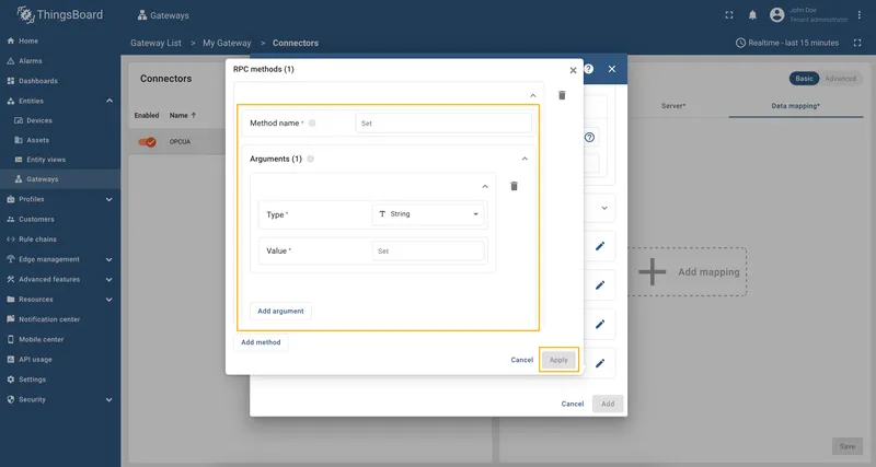 Fill in Method name, add arguments and click Apply