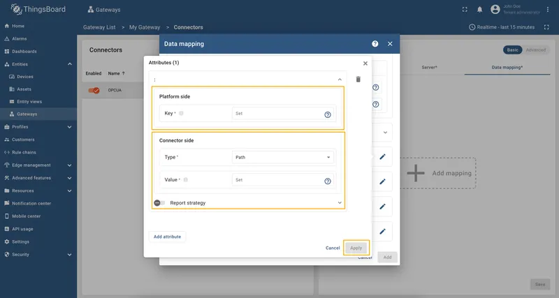 Enter Key, select Type, enter Value and click Apply