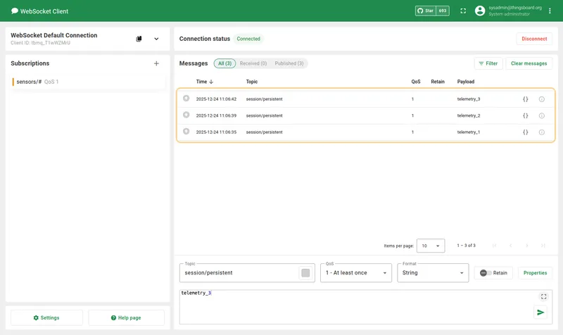Step 4: publish messages from another client while offline