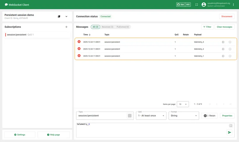 Step 6: receive messages published while offline