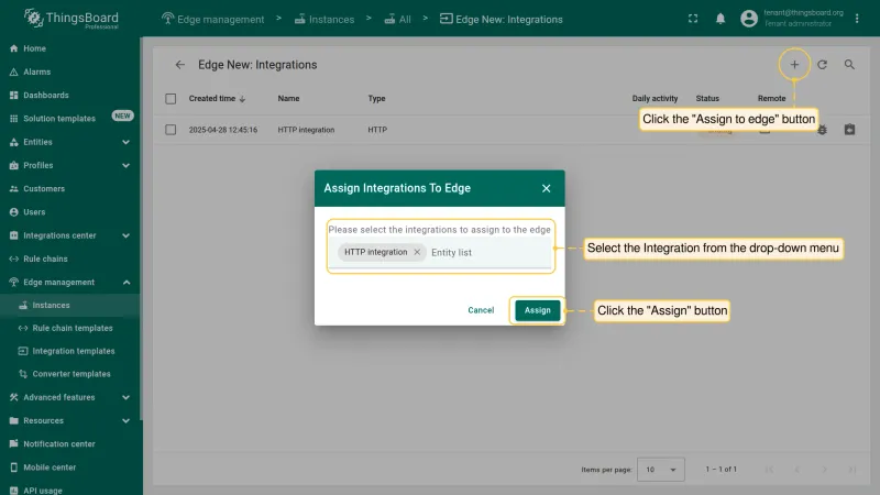 Assign the Integration template to the Edge