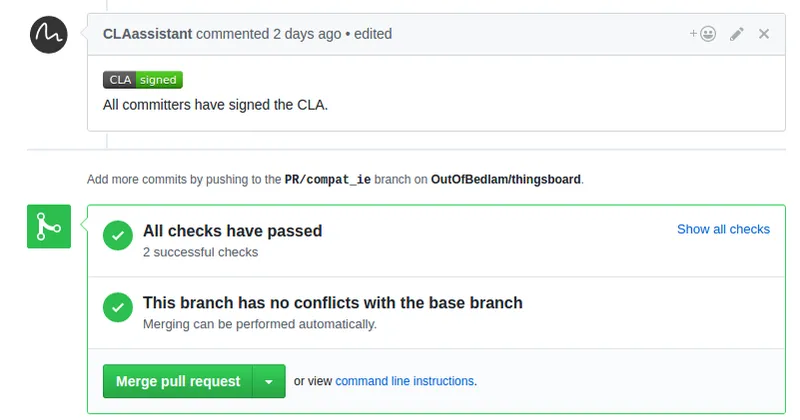 CLA signing prompt in a GitHub pull request