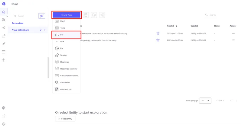 Create view — select Bar