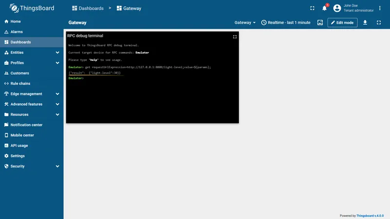 REST GET RPC showing the response from the REST endpoint