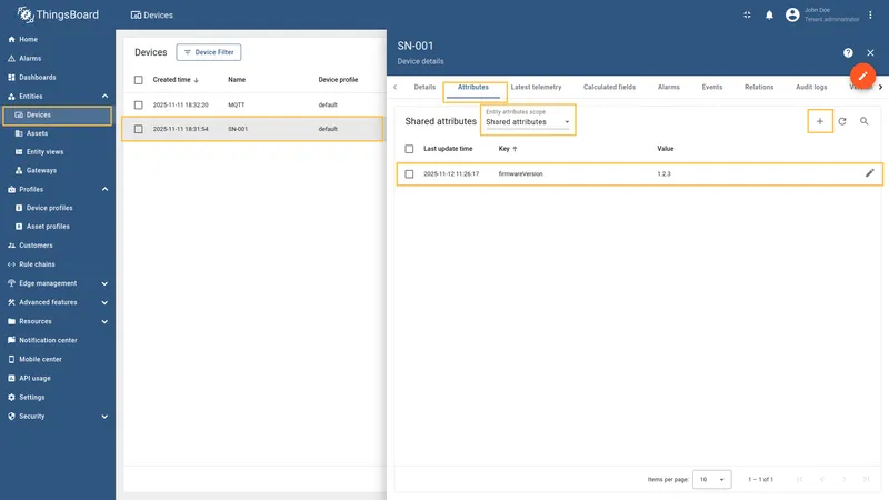 Add firmwareVersion shared attribute to device