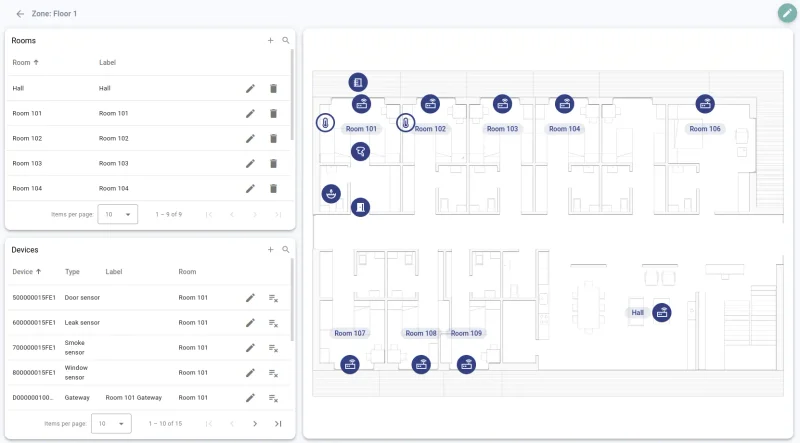 Interactive room layout with sensor and device placement