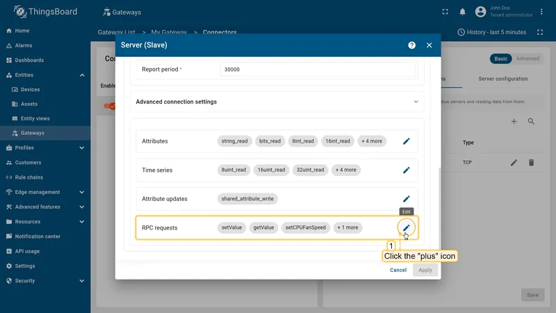 Navigate to the RPC requests section and click the pencil icon