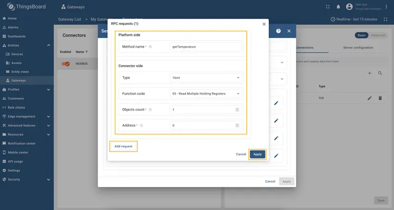Click on the Add request button