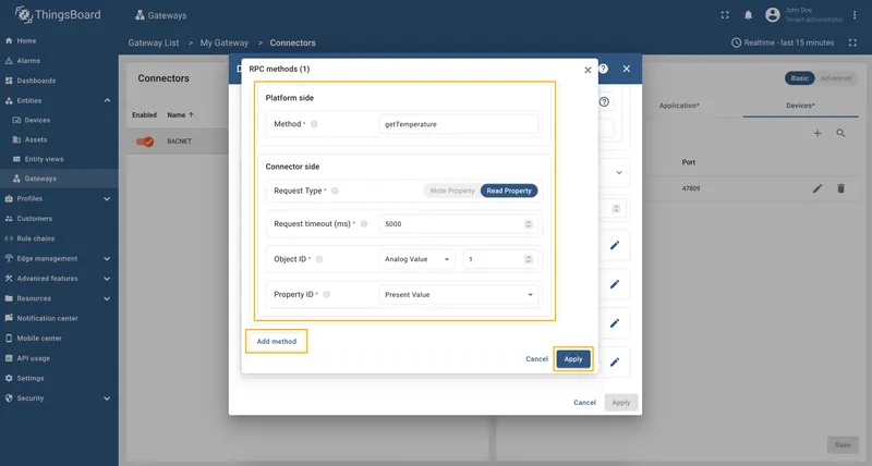 Configure the getTemperature RPC method