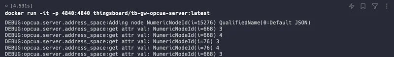 OPC-UA server Docker logs