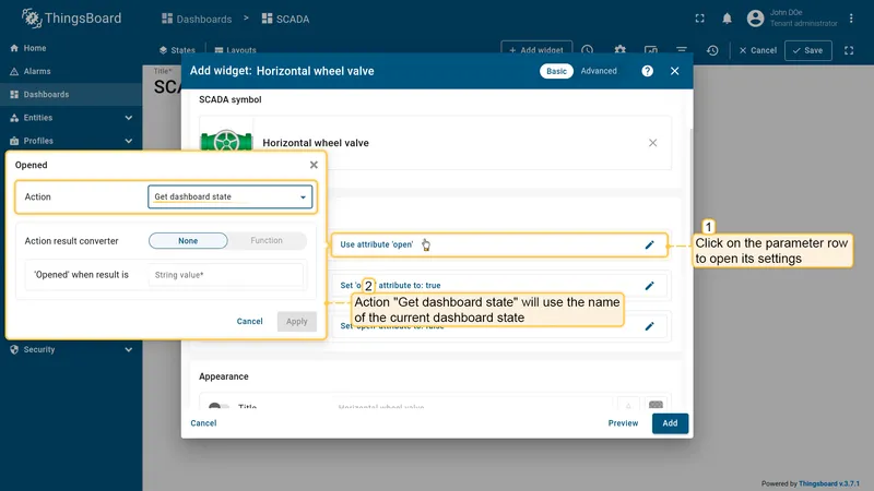 Get dashboard state action