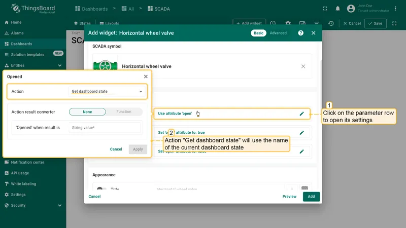 Get dashboard state action