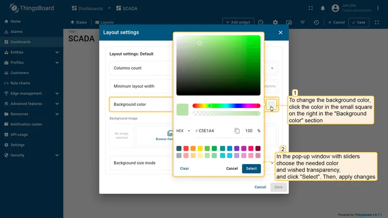 Color picker open