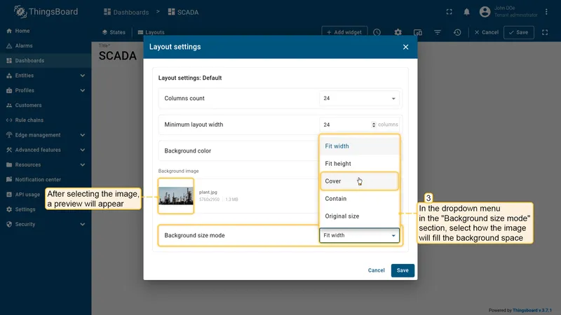 Background size mode dropdown