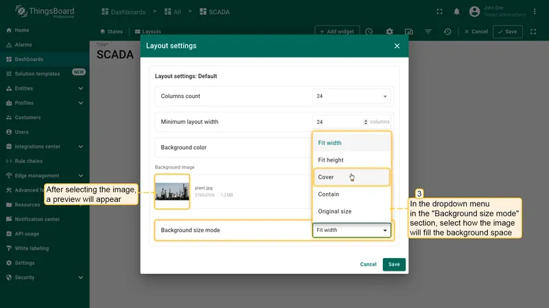 Background size mode dropdown