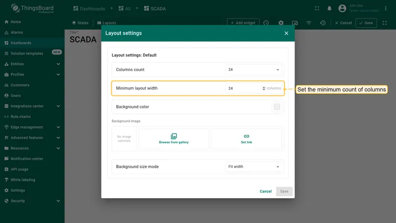 Minimum layout width field