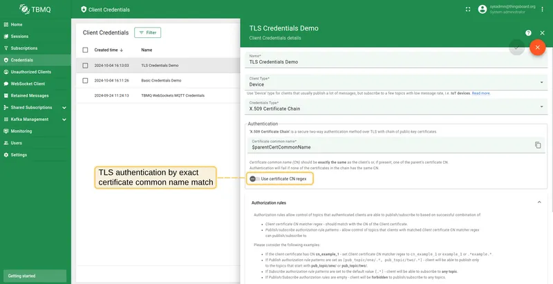 TLS authentication with "Use certificate CN regex" disabled