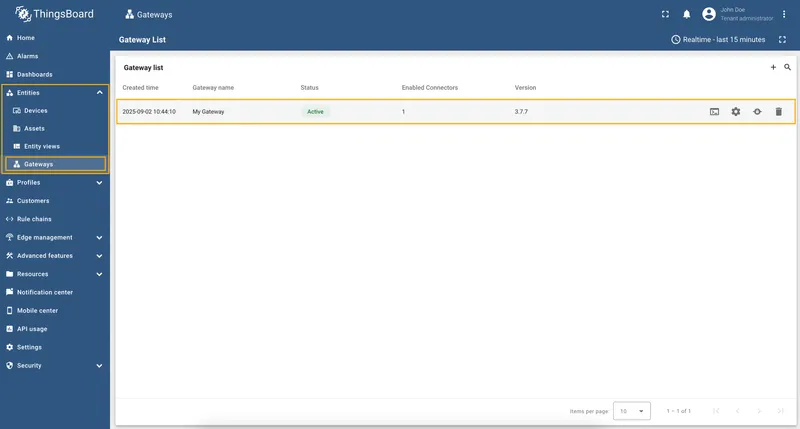 Go to Entities → Gateways and select your gateway
