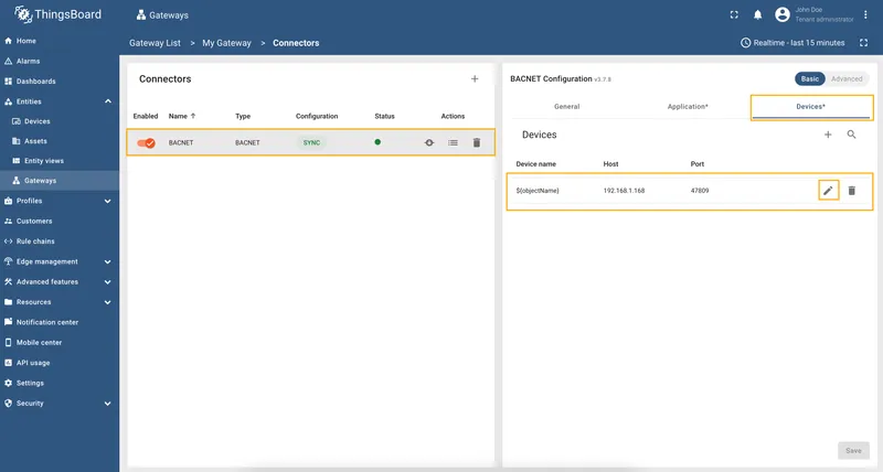Select device configuration