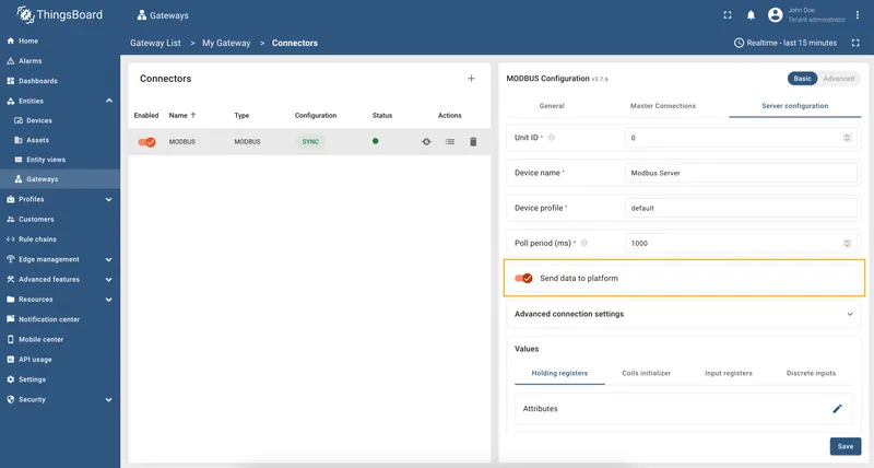 Send data gateway as a slave