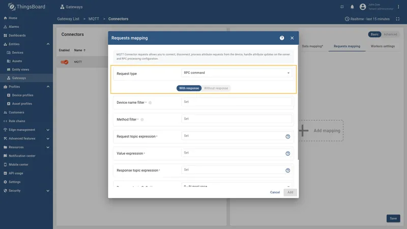 Select RPC command type for two-way RPC