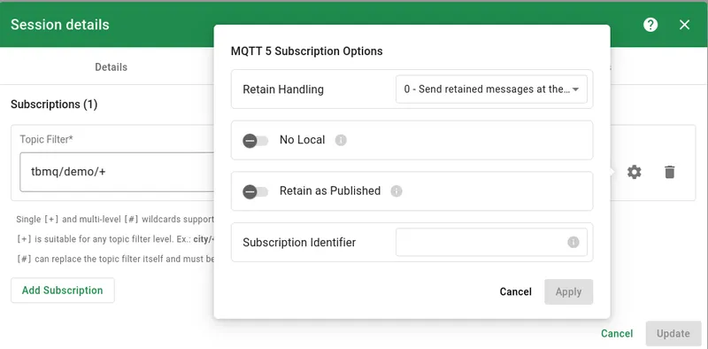MQTT 5.0 subscription options