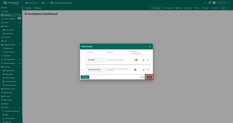 Two aliases listed — click Save