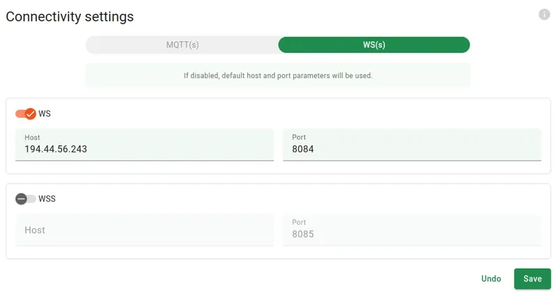 WS host changed to custom IP address