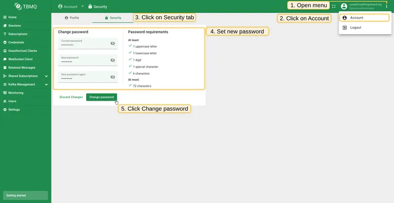 Change account password to comply with the new policy