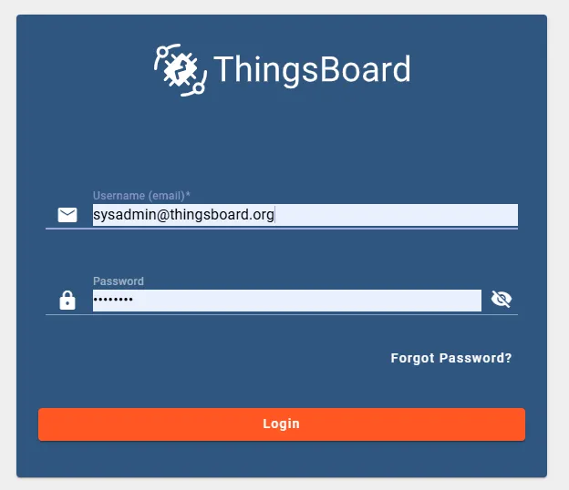 ThingsBoard system administrator login screen