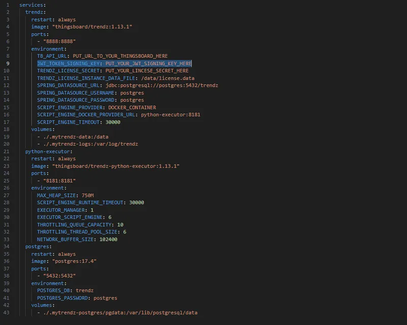 JWT_TOKEN_SIGNING_KEY environment variable in docker-compose.yml
